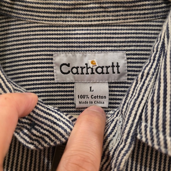 Carhartt Mens Hickory Stripe Quarter Zip Long Sleeve Work Shirt Large - Picture 3 of 12